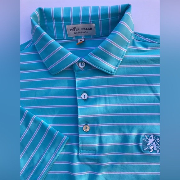 Peter Millar summer comfort polo blue striped Sz M. Excellent - Picture 2 of 7